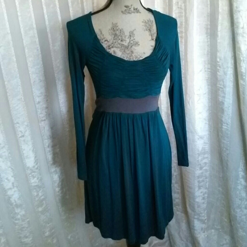 Lush Women's Long Sleeve Knit Teal Green Dress